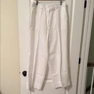 Eileen Fisher White Linen Wide-Leg Trousers with Pockets